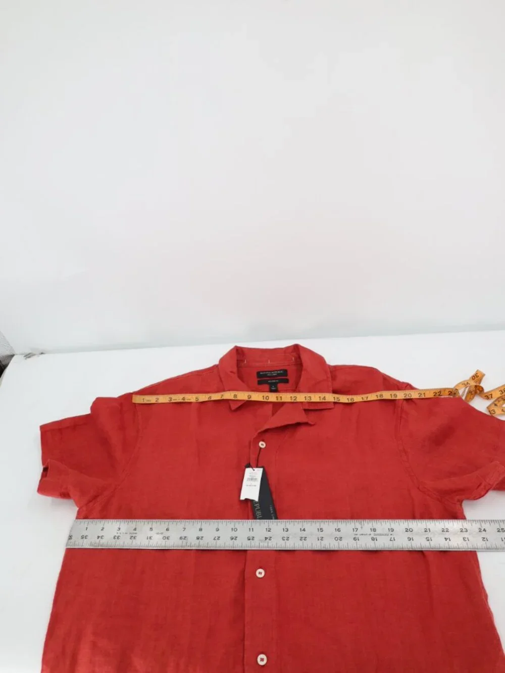 NWT Banana Republic Camp Shirt Mens Large Linen Relaxed Short Sleeve loop collar